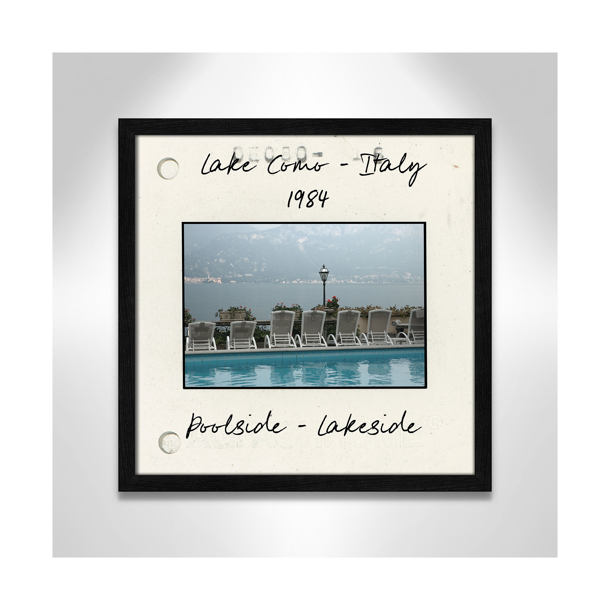 Lake Como, Italy - Poolside Lakeside Print by Danita Delmont, 17" H x 17" W x 0.75" D, Black Single Picture Framed Paper
