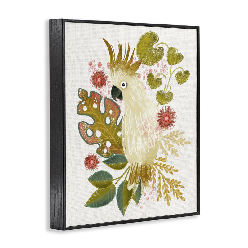 Cacatoès et feuilles tropicales, estampe numérique par Fineapple Pear, Noir, H 14 po x l 11 po
