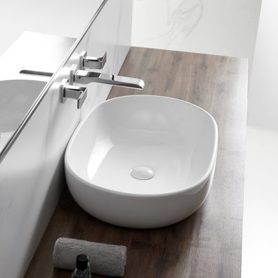 Eridanus Vitreous China 24" W x 16" D Oval Vessel Bathroom Sink in White