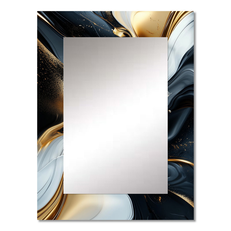 Or et noir captivant marbre III - miroir de vagues, miroir mural décoratif moderne, impression d'art en métal, 32 po x 24 po
