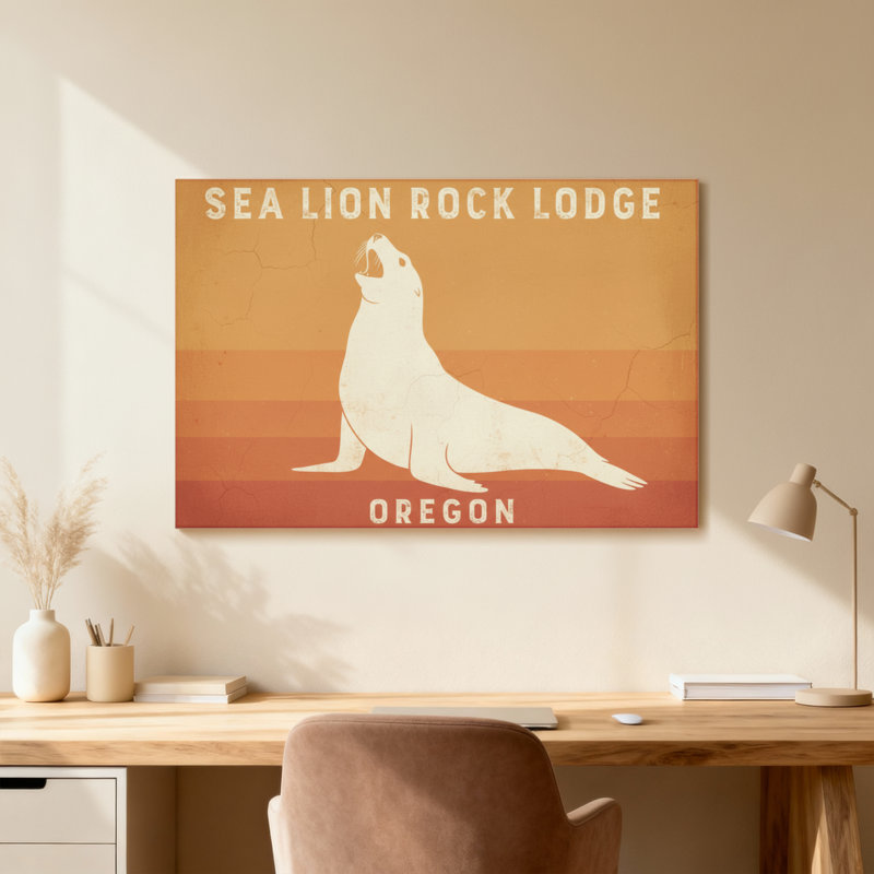 Animaux, otarie, roche, chalet, Oregon, H 16 po x l 24 po, Wrapped Canvas, Ne s’applique pas