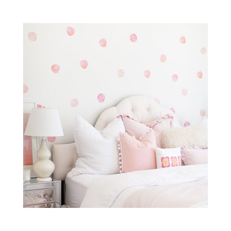 Adhésif décoratif pois aquarelle, Rose