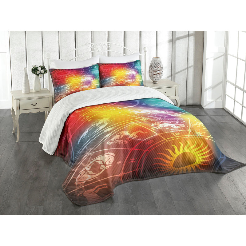 Ambesonne Astrology Bedspread Set 3 Pcs Rainbow Colored Chart Queen Multicolor