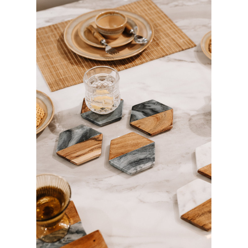 Ensemble de sous-verres en marbre et bois LuxeDesigns - sous-verres 4 pièces antidérapants, marbre et bois de qualité supérieure pour un décor moderne et rustique - Sous-verres élégants et durables pour la maison, les événements et les cadeaux de