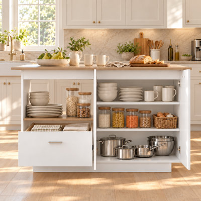 Îlot de cuisine de 59 po de largeur avec rangement solide et plateau de table extensible