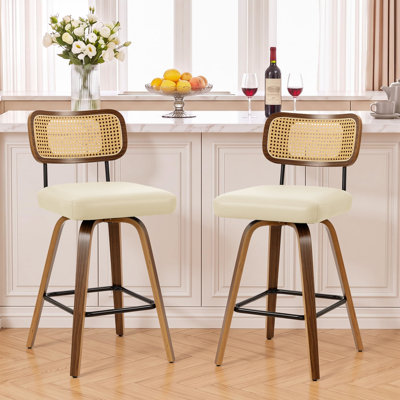 Swivel Bar Stools Set of 2, Counter Height Bar Stool with Rattan Back