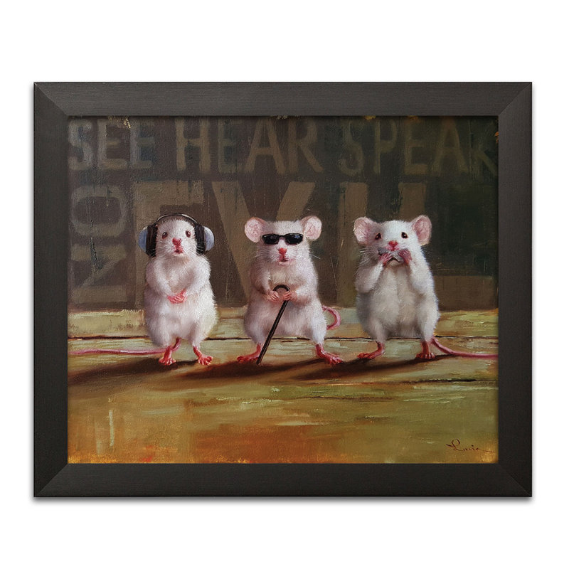 « three wise souris », impression, Papier avec cadre noir, H 11 po x l 14 po x P 0,75 po
