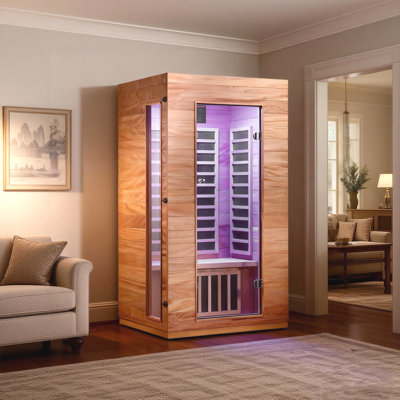 【Closeout】Hongyuan 1 Single Person Indoor Sauna Room with LED Light Bluetooth  Low EMF FAR Infrared Sauna In Okoume & Hemlock Wood