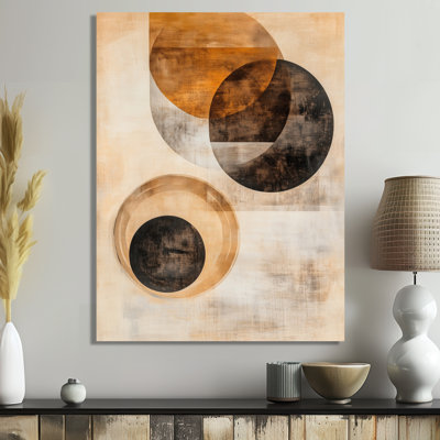 Orbiting Shapes In Sepia Space - Art mural abstrait en métal, impression moderne sur métal