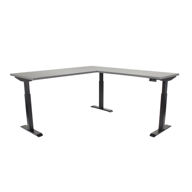 Skyline Electric Height Adjustable 72x30x48x24 L-Shape Standing Desk for Office and Home, Charcoal Strand Top with Black Frame