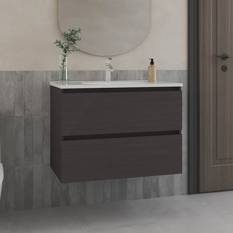 Armoire de salle de bain Opalo, avec deux tablettes et rangement ouvert, noir, Noir
