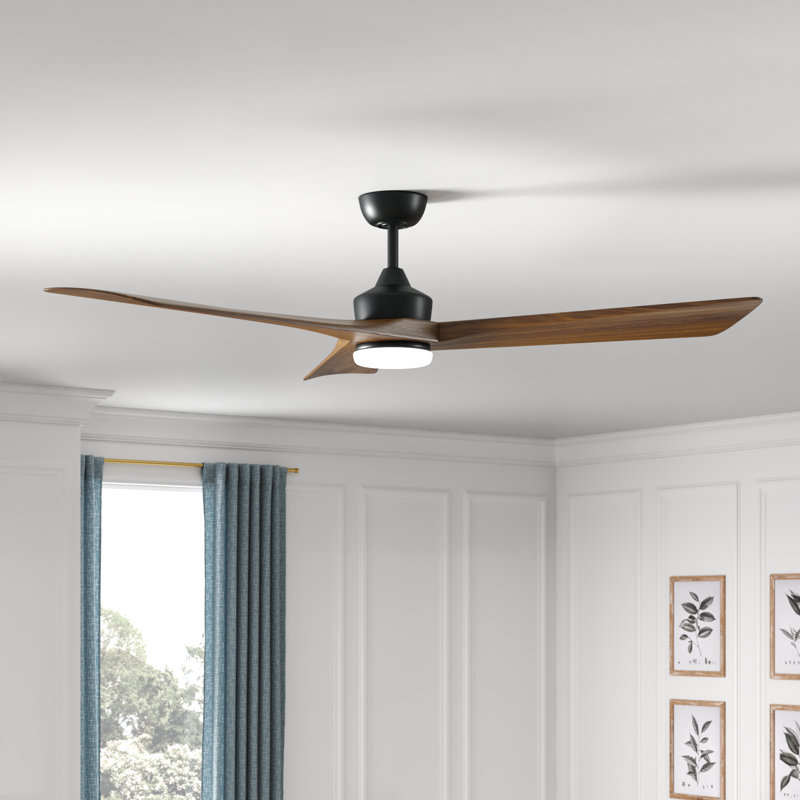Hinkley Sculpt 60" Integrated LED Smart Ceiling Fan w/ HIRO remote, Matte Black, Walnut
