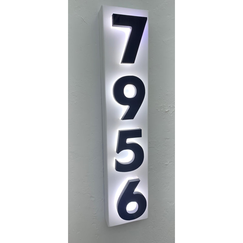 House Led Lighted 4 -Tile Address Plaque Frame, 2, Horizontal, Yes