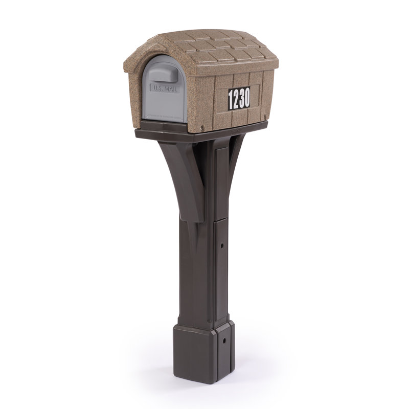Classic Brown Plastic Post Mount Mailbox with Dual Access