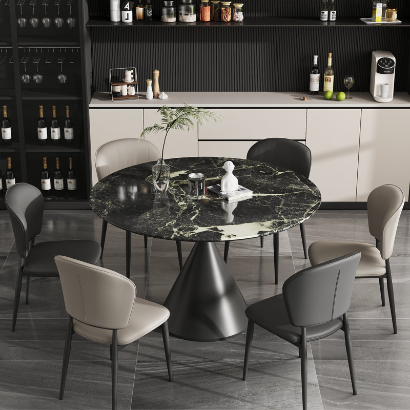 Round Dining Table With Sintered Stone Tabletop, Black