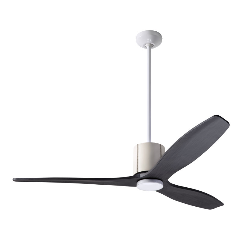 LeatherLuxe 54'' Ceiling Fan, Wall/Remote Combo Controls, Gloss White/Ivory, Ebony
