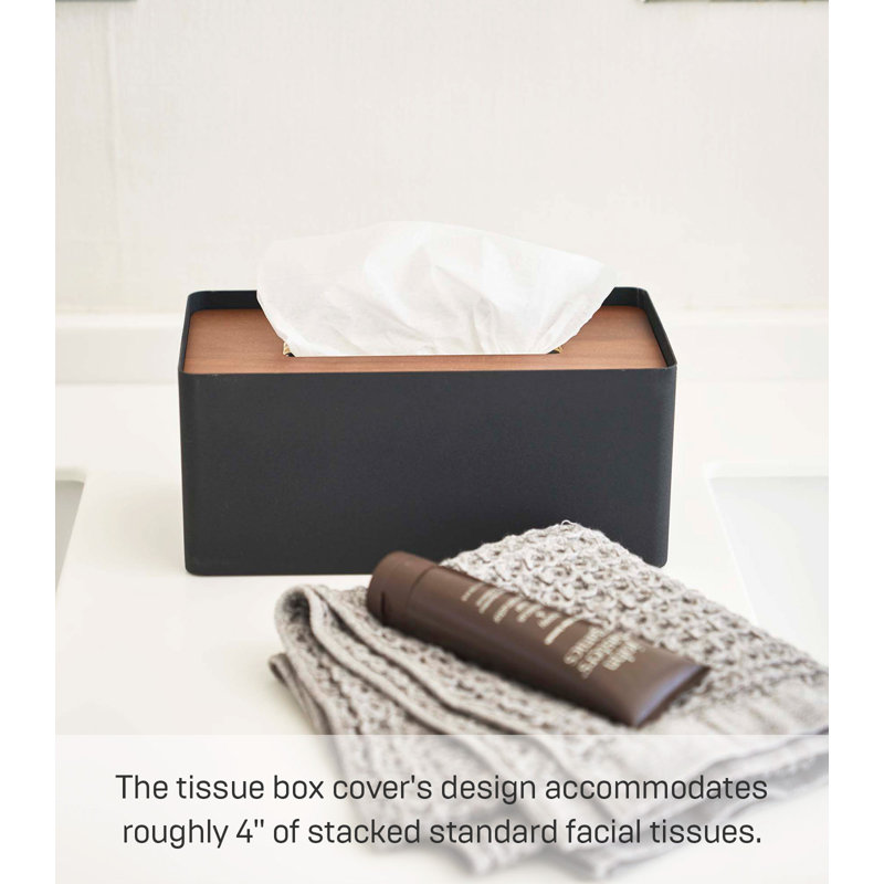 Black and Walnut Steel Rectangular Tissue Box Cover with Wooden Lid