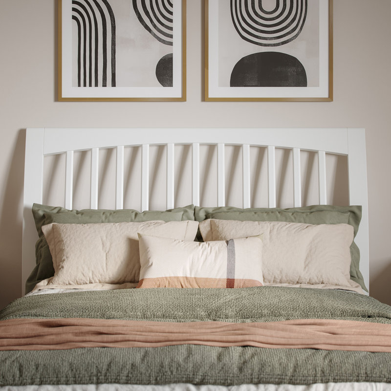 Omariah Solid Wood Traditional Slat Sleigh Headboard, White, Full
