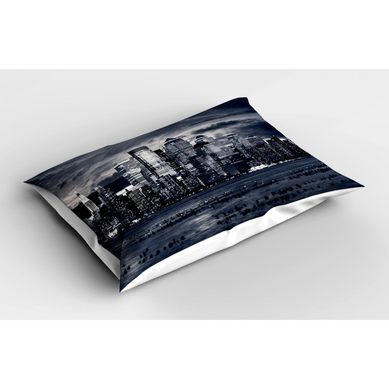 Charcoal Grey and Black New York Skyline Polyester Pillow Sham
