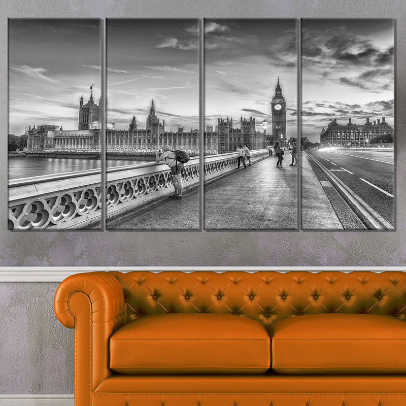 « beau noir et blanc londres view », ensemble de 4 impressions sur toiles tendues
