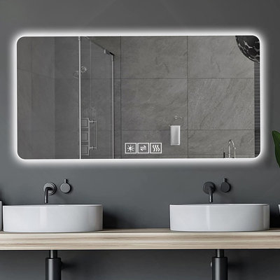 Miroir de salle de bain 28 po x 60 po à DEL avec éclairage à intensité variable tricolore et désembuage à une touche, conception rétro-éclairée résistante à la corrosion