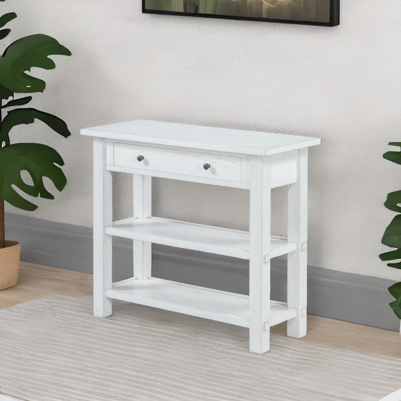Console avec tiroir et tablettes, Blanc antique