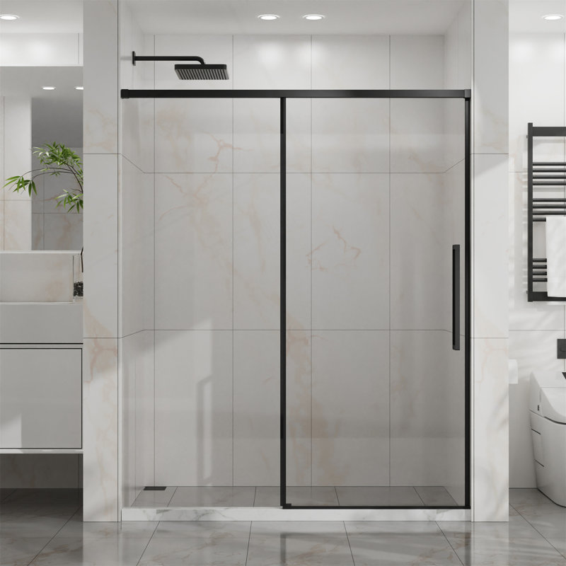 60" W X 72" H Sliding Shower Door, Semi-Frameless Glass Shower Door, 1/4" (6Mm) Thick Tempered Clear Glass With Easy-Clean Coating, Stainless Steel Hardware