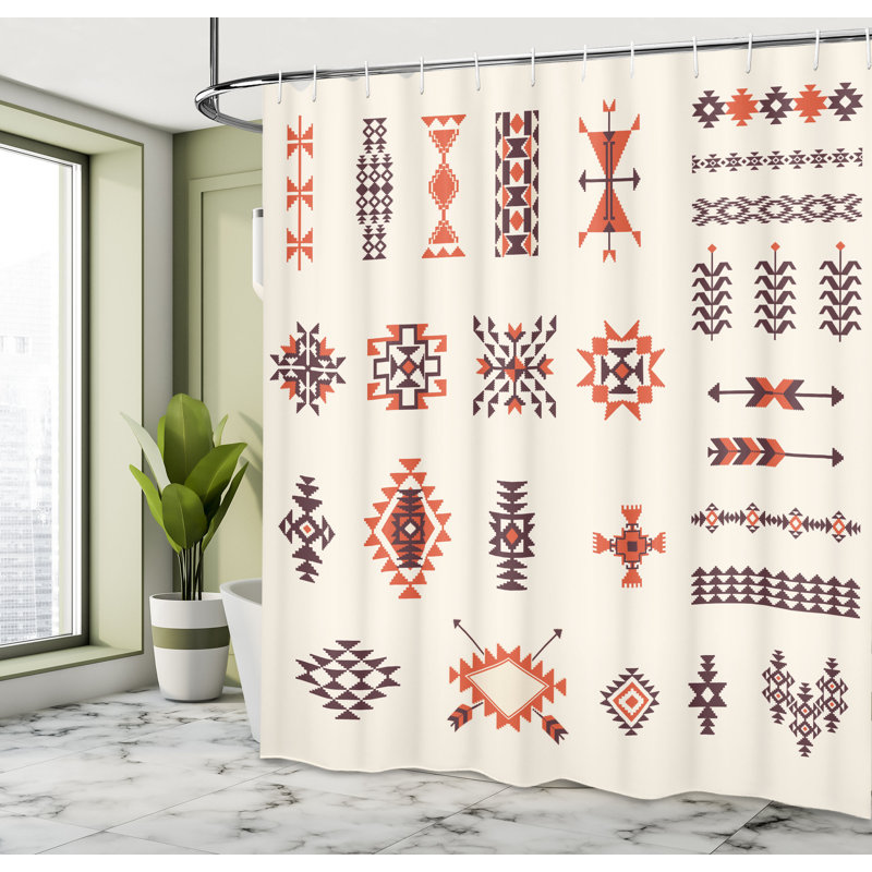 Ayla Geometric Shower Curtain with Hooks Included, 69" W x 75" L