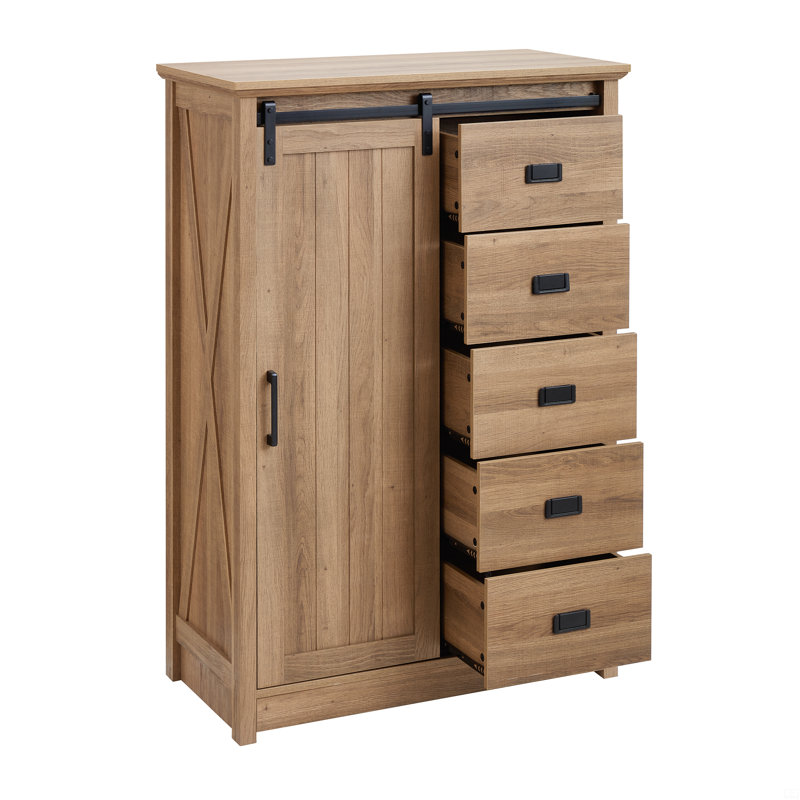 5 Drawers Dresser W/Sliding Barn Door
