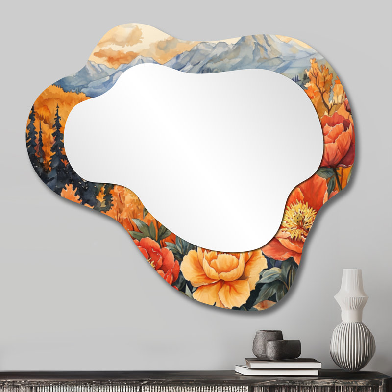 Peonies In The Autumn Mountains I - Peonies Cloud Decorative Wall Mirror, Traditional Vanity Mirror, Printed on Metal