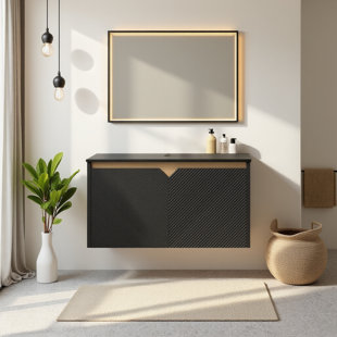 Modern Wall-mounted Bathroom Cabinets Without Sink, White Sintered Stone Vanity Top & Brown Wood Cabinet