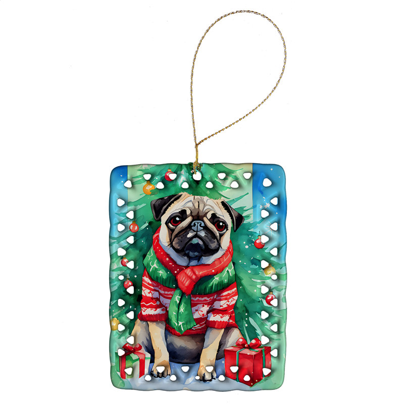 Ornement en porcelaine de Noël carlin, Pug 3594