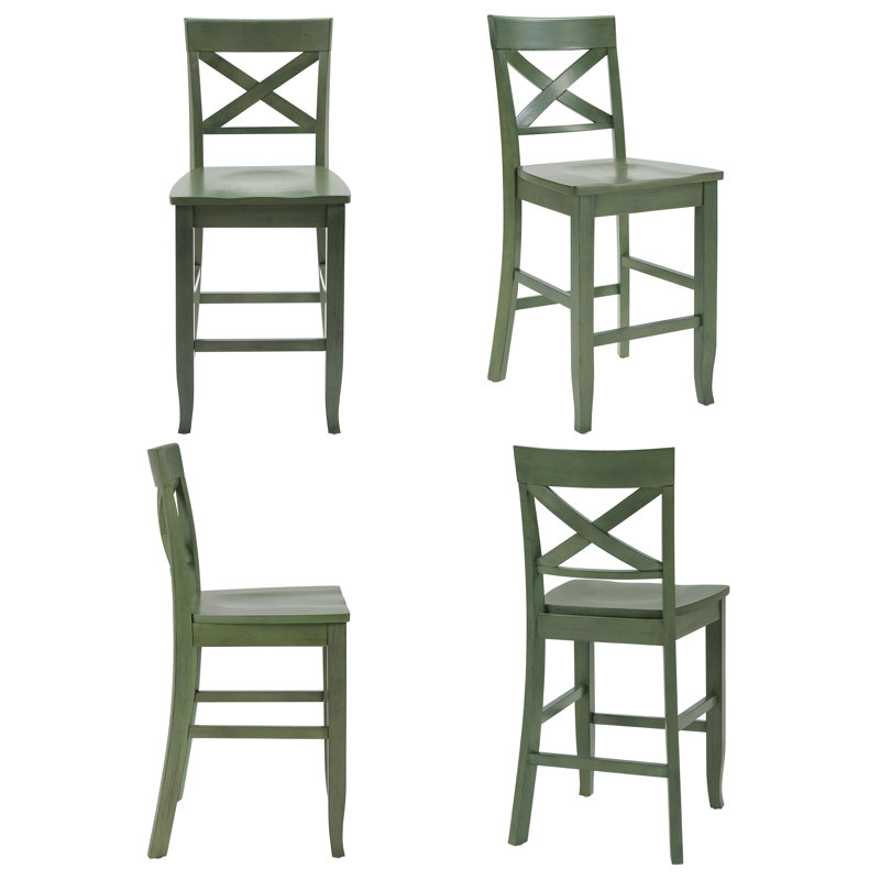 Solid Wood X-Back Counter Height Bar Stool, Green, 4