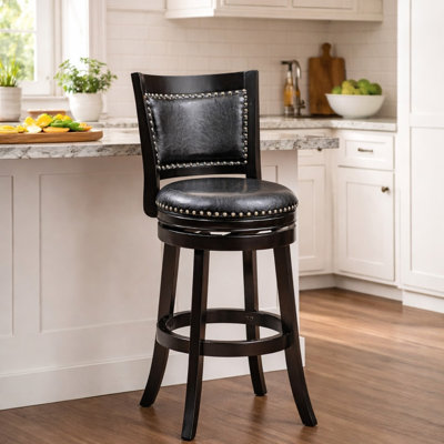 Coriyah Swivel Upholstered Faux Leather Counter Stool with Solid Wood Frame