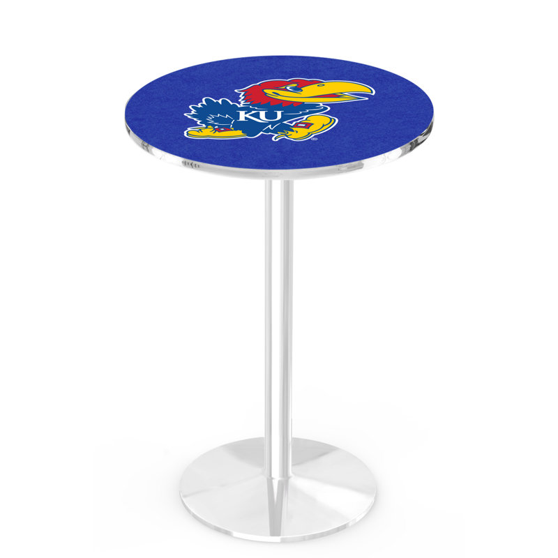 Round Metal Base Dining Table, Chrome, University of Kansas