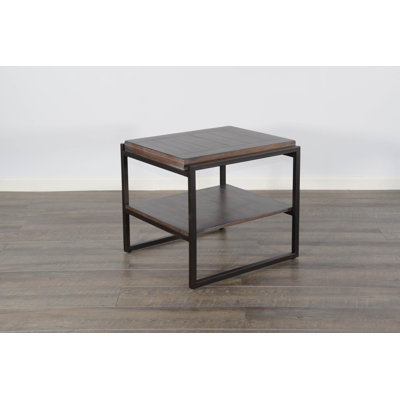 Lery Accent Chairside Table, Dark Brown Wood, Black Metal by Benjara