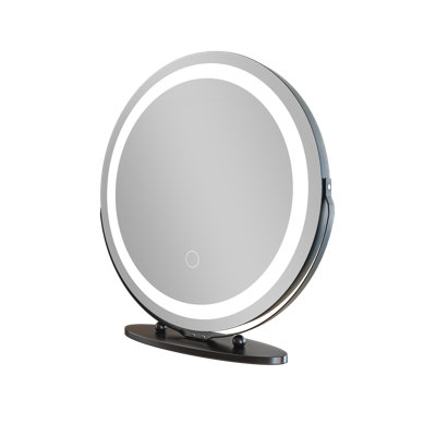 LED Illuminated Vanity Mirror - 360° Rotatable, 3 Color Lights, Space-Saving (White/Gold/Black)