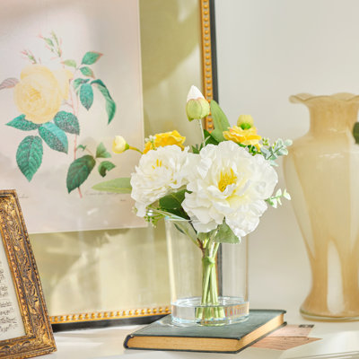 Faux Peony and Rose in Vase