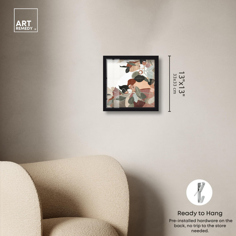 «Neutral Leaves Palm Leaf» par Art Remedy, 13" H x 13" W, Noir