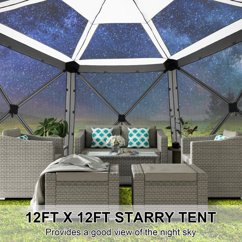 12x12 Pop-up Gazebo Starry Sky Screen Canopy Tent Screen House for Camping, Screen Room with Mosquito Netting, Hub Tent Instant Screened Canopy with Carrying Bag and Ground Stakes