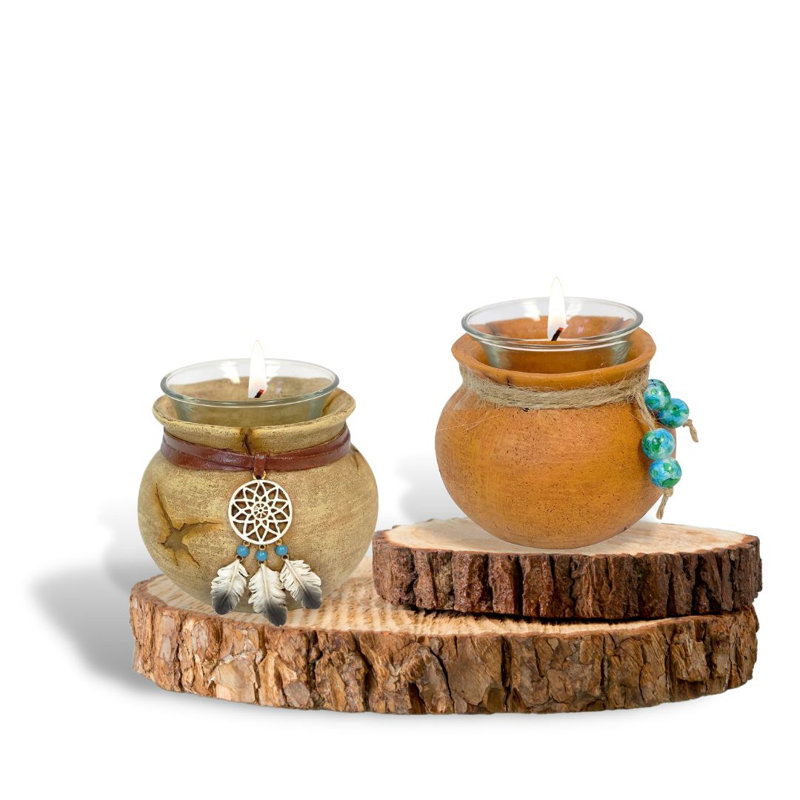 Résine rustique sud-ouest aztèque Navajo votive ensemble de 2 bougies chauffe-plat