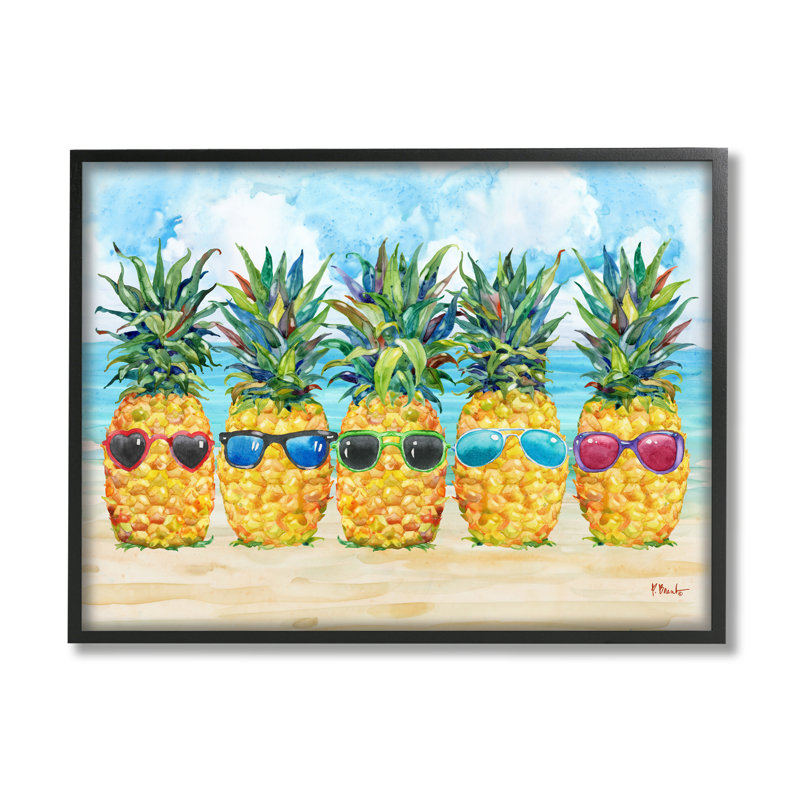 Ba-064 - Ananas et lunettes de soleil encadrés par Paul Brent, Giclée encadrée noir minuit, H 24 po x l 30 po x P 1,5 po