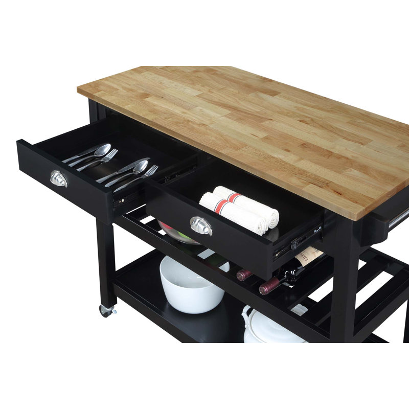 Carbin 45" Solid Wood Kitchen Cart Butcher Block, Black