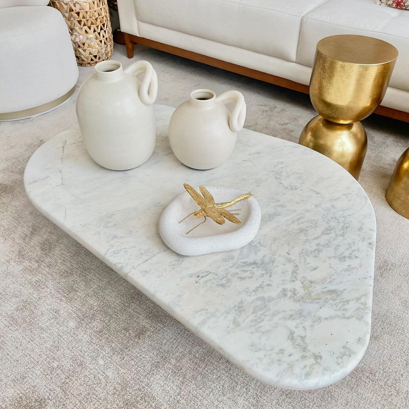 Jade Low Coffee Table with Calacata Marble