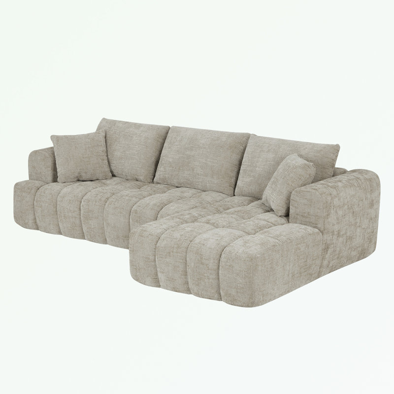 Modular Chenille L-Shape Sectional Sofa, Right Hand Facing, Khaki Chenille