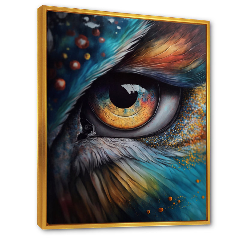 Blue Spirital Owl Eye - Imprimé, H 44 po x l 34 po x P 1,5 po, Cadre flottant doré