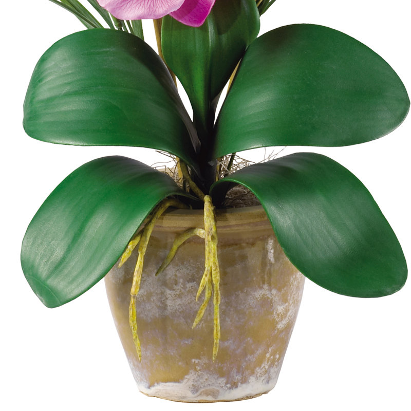 Arrangement floral orchidée en soie phalaenopsis en pot, Mauve clair