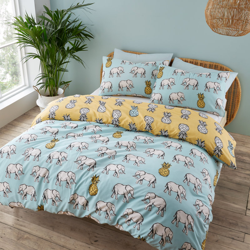Tupi Pineapple Cotton Reversible Duvet Cover Set, Kingsize Duvet Cover + 2 Standard Pillowcases