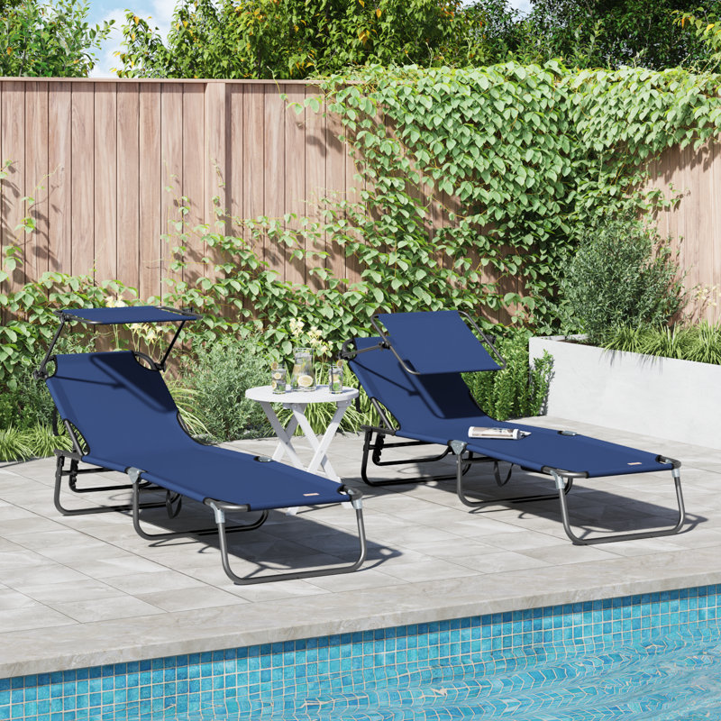 Folding Sun Lounger Folding Oxford Outdoor Recliner Adjustable Patio, Blue