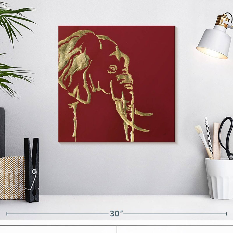Brampt Gilded Elephant On Red, 16" H x 16" W